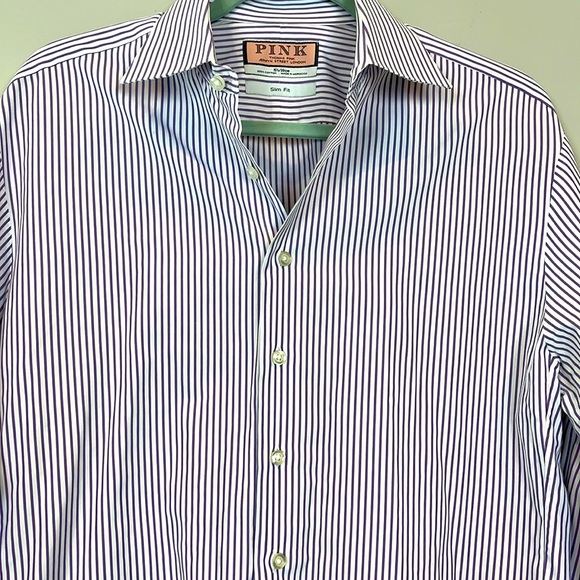 Thomas Pink Men Slim Fit 100% Cotton Dress Button Down French Cuff Shirt 15.5 - Picture 4 of 11